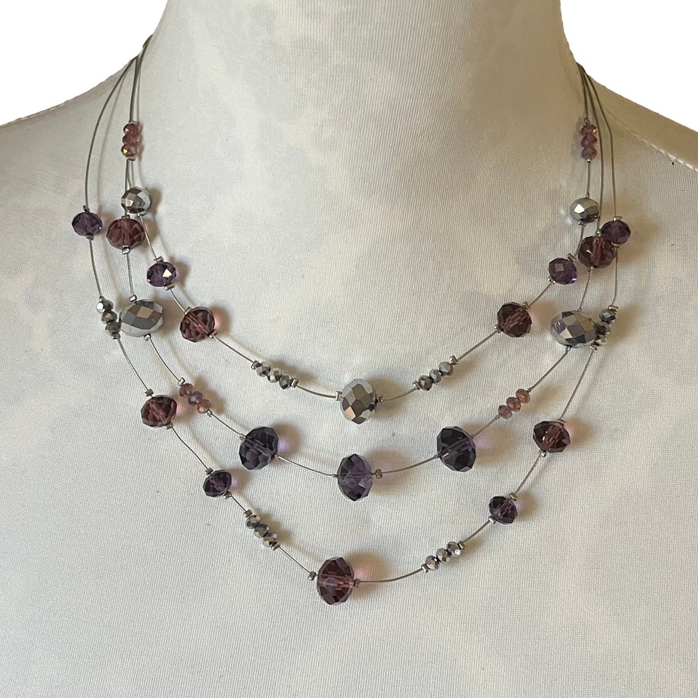 Multi-Strand Purple Beaded Floating Necklace
